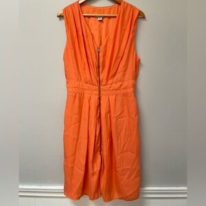 BAR III Size XL Orange Sleeveless Zip-Front V-Neck Pleated Skater Midi Dress